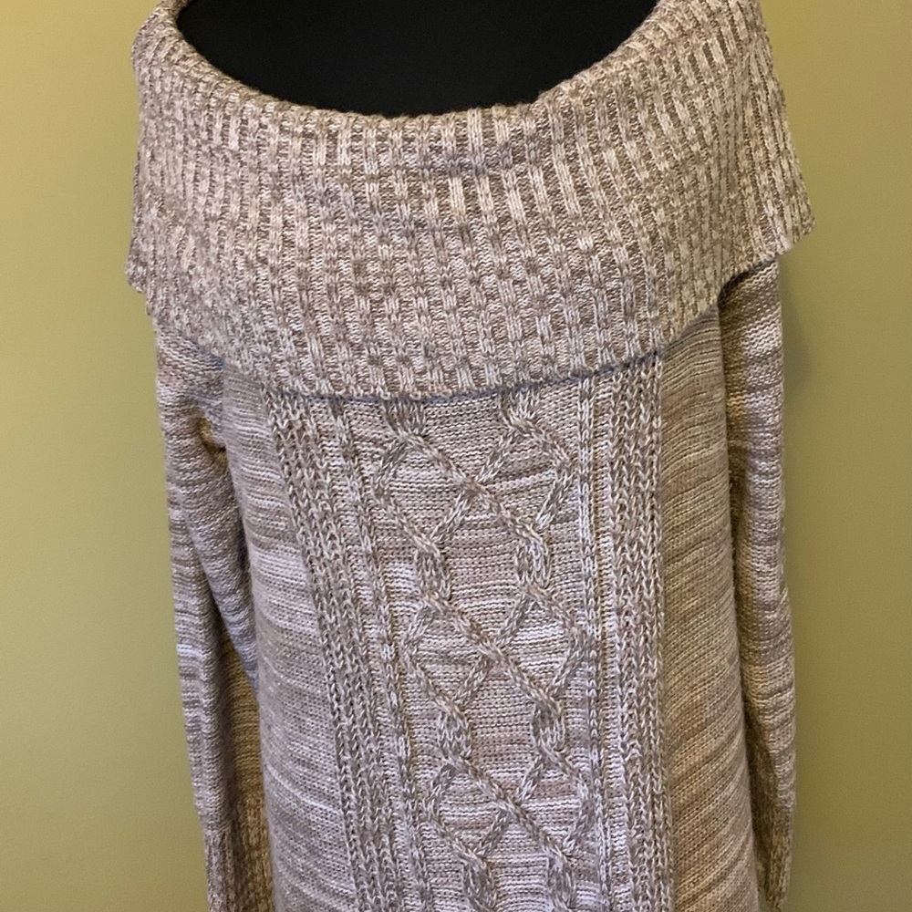 Tunic length off shoulder sweater
